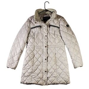 Guess‎ Quilted Puffer Coat Beige Stand Collar Full Zip Women's Size large